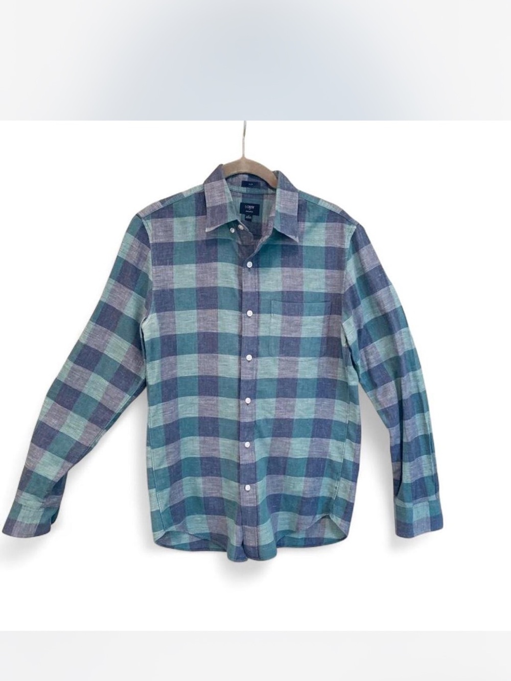 Men’s J. Crew Plaid Button-Down Shirt in Teal & Navy Size S Slimfit